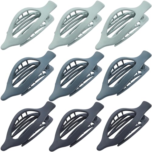 9 Pack Flat Hair Clips for Women, Matte Claw Clips for Thick & Thin Hair (Blue) - color: Blue-Regular