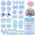 400 Pcs Baby Girls Hair Accessories Set,Baby Girls Hair Ties,Flower Bows Rubber Bands,Hair-friendly Hair Clip,Soft Elastic Hair Bands,Claw Clip(Blue) - color: Blue