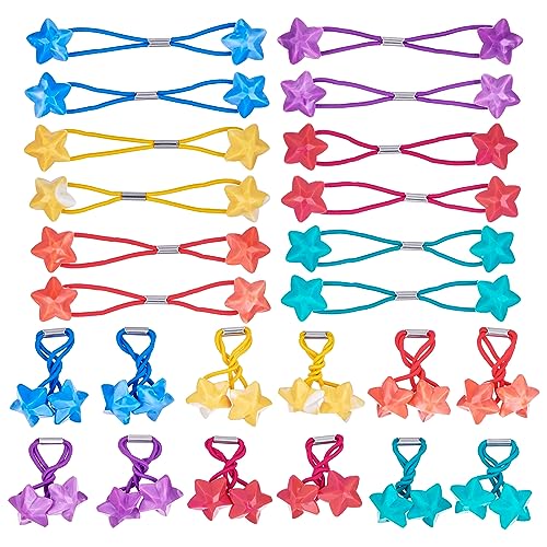 24pc Star-Shaped Multicolored Twin Bead Ponytail Ball Elastics Value Pack | Fun Colorful Hair Ties & Accessories for Girls & Children. No-Slip Hold. Kids Hair Bands - Cute - color: STAR