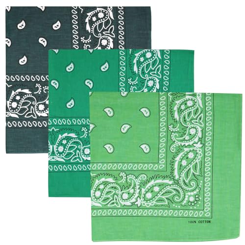 Raylarnia 100% Cotton Large Bandanas for Men and Women, 22 Inch Paisley Bandana with Multiple Colors - color: Green / Dark Green / Lime Green