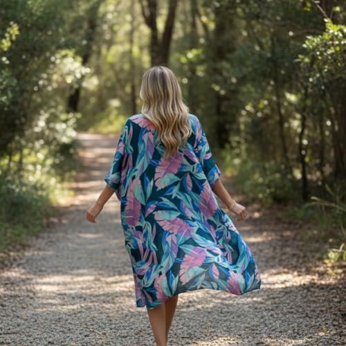 Kimonos for Women Casual Swimsuit Coverup Lightweight Boho Kimono Cardigans for Summer - color: Rz-leaf's Journey