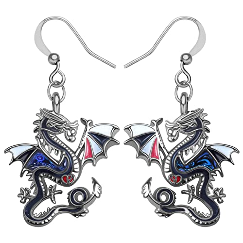 Enamel Alloy Dinosaur Fantasy Dragon Earrings Drop Dangle Unique Animal Jewelry For Women Dragons Gifts - color: Graphite Black