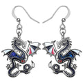 Enamel Alloy Dinosaur Fantasy Dragon Earrings Drop Dangle Unique Animal Jewelry For Women Dragons Gifts - color: Graphite Black