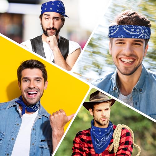 PLULON Bandanas for Men Women 4/12/24/30 Pack, Paisley Pattern Bandana Bulk Headbands Handkerchief Face Mask 100% Polyester - color: Blue