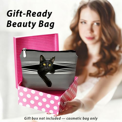 Funny Cat Makeup Bag & Travel Pouches for Toiletries, Funny Black Cat Gifts for Women & Teen Girls, Cats Gifts Lovers for Travel & Christmas，Kitty Cosmetic Zipper Travel Toiletry Bag - color: 02-Cat(05)