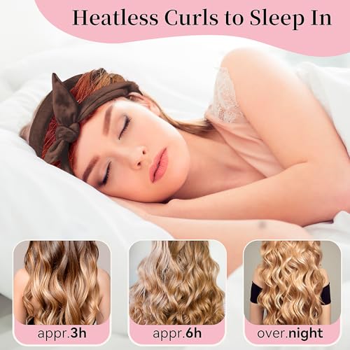 Flylipu Heatless Curling Rod Headband, Upgraded 60" Extra Long Soft Hair Curlers to Sleep In, No Heat Curls for All Hair Types, Hair Wrap Curls Styling Kit for Girls (Brown, 1 Count) - color: Brown