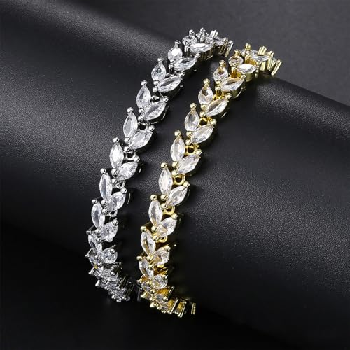 3PCS Tennis Bracelets for Women Set - Stackable Gold & Silver Plated Brass - Round & Marquise Cubic Zirconia - Adjustable & Foldover Clasp - Elegant Jewelry Gift for Her, Mom, Wife, Girlfriend - color: Silver - 3PCS Bracelet Set