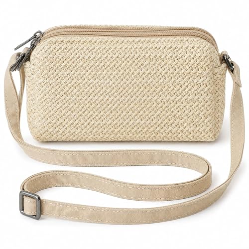 Small Crossbody Bag for Women - color: Straw-off-white-horiz