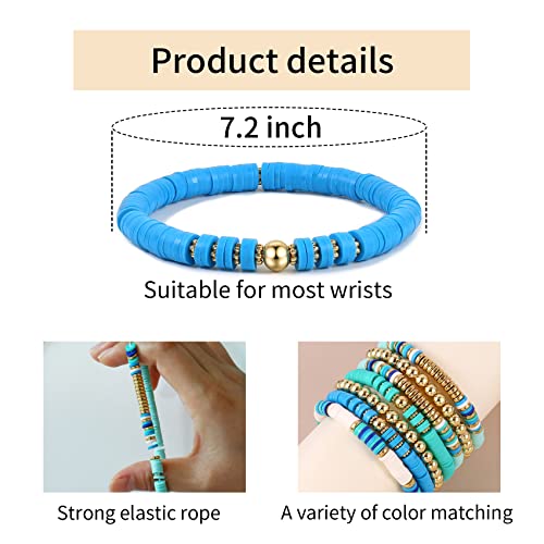 Elegance 11 designs Heishi Beaded Bracelets For Women Polymer Clay Colorful Surfer Stackable Beads Boho Bracelet Summer Beach Jewelry - color: Blue