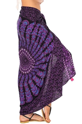 SHU-SHI Sarong Wraps for Women Long Beach Cover ups Pareo Bathing Suit Wrap Skirt Mandala Sarongs Coverup - color: Purple/Black