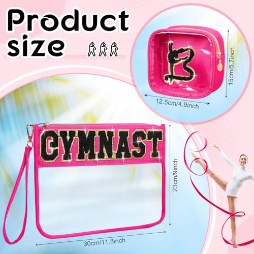 Hillban 2 Pcs Gymnastics Makeup Bag for Women Gymnastic Coach Gift Gymnastics Stuff for Sport Lover Birthday Team Gifts Chenille Letter Bag Cosmetic Clear Toiletry Pouch Waterproof Travel Purse - style: Gymnast Theme
