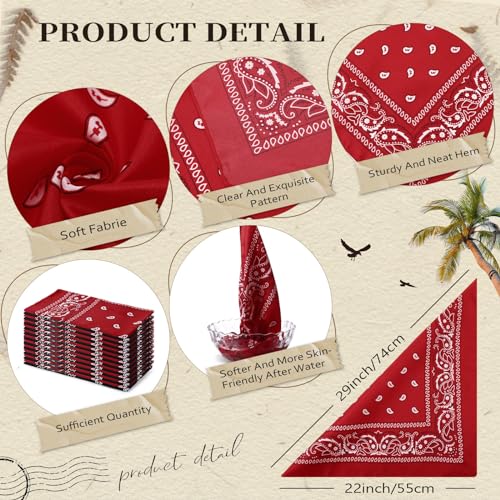 Suhine 24 Pcs Bandanas Bulk for Women Men 22 x 22 Inch Paisley Outdoor Headband Cowboy Handkerchief Summer - color: Black, Red