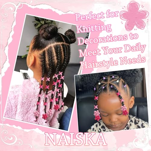 NAISKA 60Pcs Hot Pink Flower Kids Hair Beads Cute Beads for Hair Tiny Hair Beads for Braids Small Pony Dreadlock Beads Loc Beads Acrylic Beads Girls Braid Clips Accessories - color: Pink, Rose Red