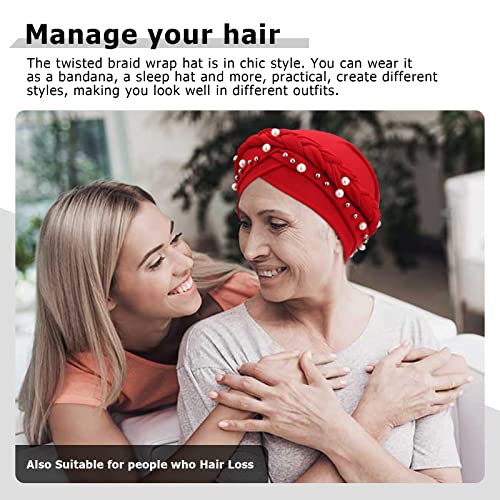 African Women Turban Caps Pre-Tied Twisted Turbans Head Scarf for Women Hair Wraps Cover Beanie Cancer Chemo Headwear - color: 1 Pack Twisted Braid A: Pearls Red