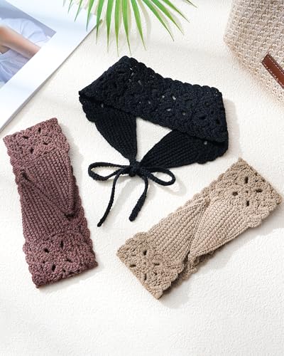 HAIMEIKANG Hippie Hair Bandana Headbands for Women Boho Headband Knit Hair Bands Floral Head Wrap for Women and Girls(Black+Brown+Coffee) - color: Black+Brown+Coffee
