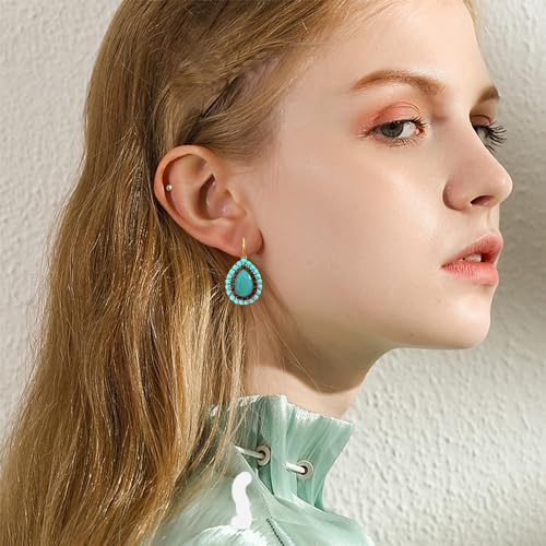 Unique Bohemian Vintage Sparkly Crystal Colorful Round Flower leverback earrings Boho Retro Bronze Circle Beaded Flower Floral Dangle Drop Earrings for Women - color: Sky Blue 14