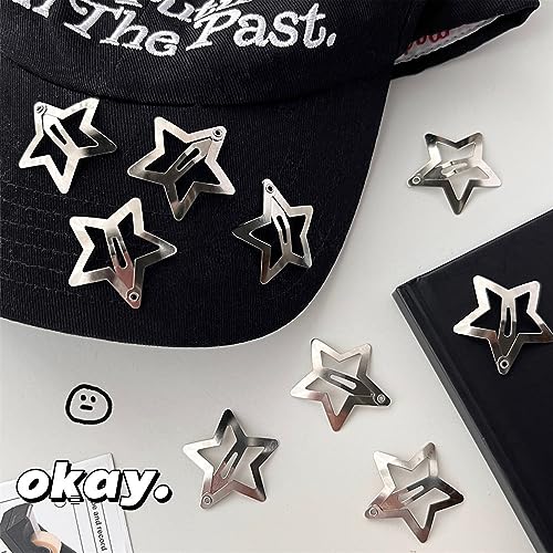 Star Hair Clips 2000s Y2K Snap Hair Barrettes Non Slip Star Hair Accessories Silver Metal Hair Clips for Girls Women -15 PCS 1.57" - color: 15 P - 1.57"-silver