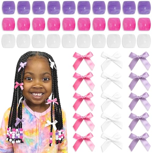 Purple Hair Bows Acrylic Hair Beads for Kids Girls Large Loc Jewelry Cute Hair Clips Braids Hair Accessories - color: Purple