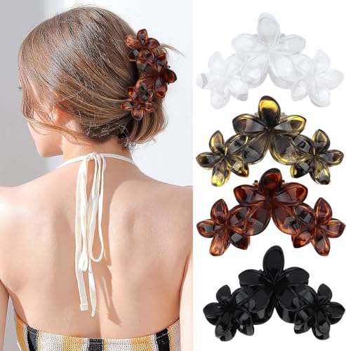 ANBALA 4Pcs Hawaiian Flower Hair Clips Large Claw Clips for Thick Thin Hair Non Slip and Strong Hold Beach Accessories - color: Leopard-C