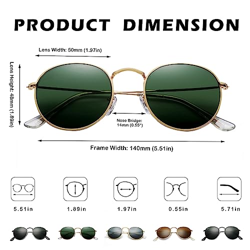 Pro Acme Polarized Round Sunglasses for Women Men Classic Retro Circle Metal Sun Glasses 50mm - color: D Gold Frame G15 Lens