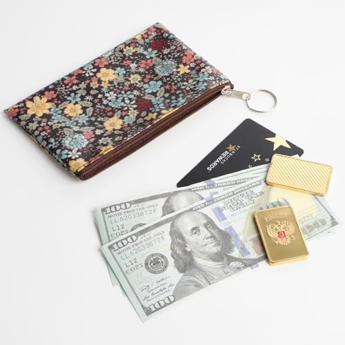 Amabro Small Coin Purse for Women, Boho Wallet Coin Bag with Keychain Zipper Pouch Change Wallet Cash Lipstick Storage(Black) - color: Black