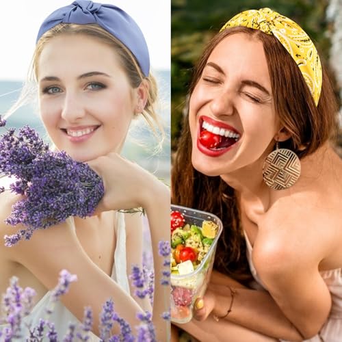 VELSCRUN Bandana Knotted Headbands for Women 12 Pack Gilrs Fashion Head Bands Solid Womens Hair Band Non Slip for Thin Thick Short Hair Face Wash Hair Accessories - color: Headband 50