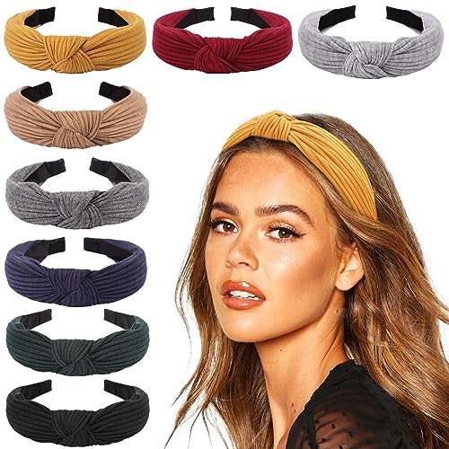 DRESHOW 8 Pack Knotted Headbands for Women Wide Turban Headband Yoga Exercise Ribbing Hair Hoop Hair Bands Accessories - color: 8 Pack Ribbing a