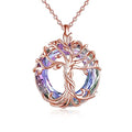 TOUPOP Tree of Life Necklace Gifts for Women 925 Sterling Silver Family Tree Pendant with Crystal Birthday Irish Jewelry Gifts for Women Her Wife Mom - color: 02-Rose Gold-Purple Crystal