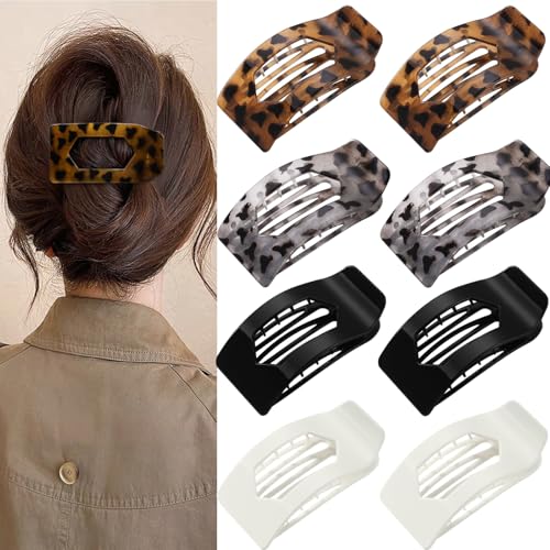 8 Pack Tortoiseshell Flat Hair Clips for Women – Large Neutral Glossy No-Slip Rectangle Claw Clips for Thick & Thin Hair, Strong Hold Square Hair Accessories, Chic Neutral Leopard Pattern - color: Tortoiseshell