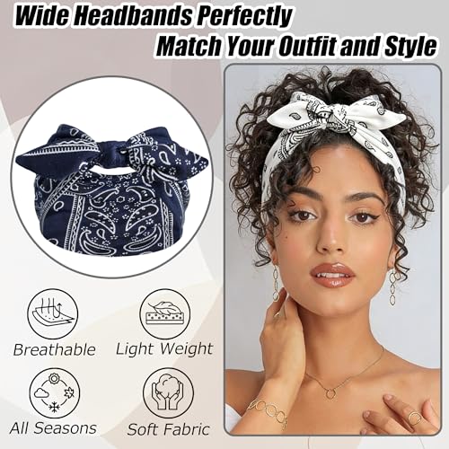 6 Pack Bow Headbands for Women Boho Wide Head Bands for Women's Hair Elastic Non-Slip Hair Bands Soft Headwraps Workout Yoga Turban Hair Accessories - color: Bow Headband
