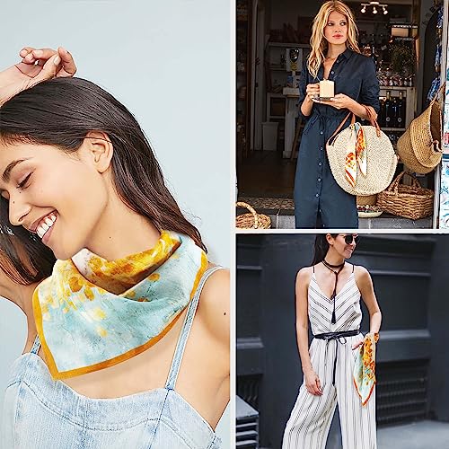 Ciormis 100% Mulberry Silk Scarf-Women's 21''/27''Square Silk Hair Head Scarf Neckerchief with Gift Packaged - color: 21''x 21''-style 09-oil Painting