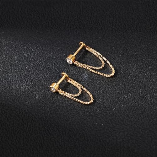 AoedeJ 2 Pairs Stud Earrings for Cartilage - Threadless Flat Back Earrings for Women - color: Gold-Chain1