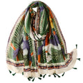 WaJuemy Travel Boho Scarf for Women Casual Lightweight Pashmina Scarves Fashion Multicolor Shawl Wraps with Fringed Beads - color: 62 Green Bird