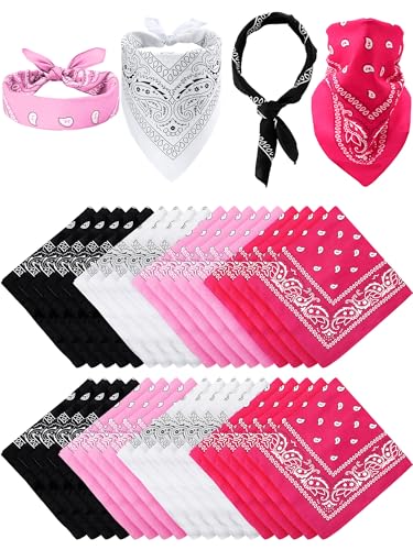 Unittype 36 Pieces Paisley Bandana Cowboy Bandanas Sports Novelty Headband Square Scarf Outdoor for Western Party Costume - color: Black, White, Pink, Rose Red, style: Simple Style