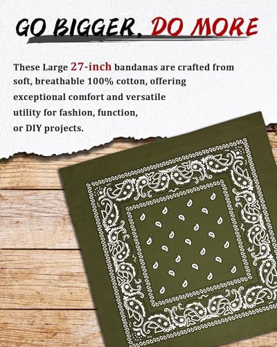 Bycc Bynn Large 27" x 27" 100% Cotton Bandanas - Set of 4 - color: Light Green+verdant+army Green+dark Green
