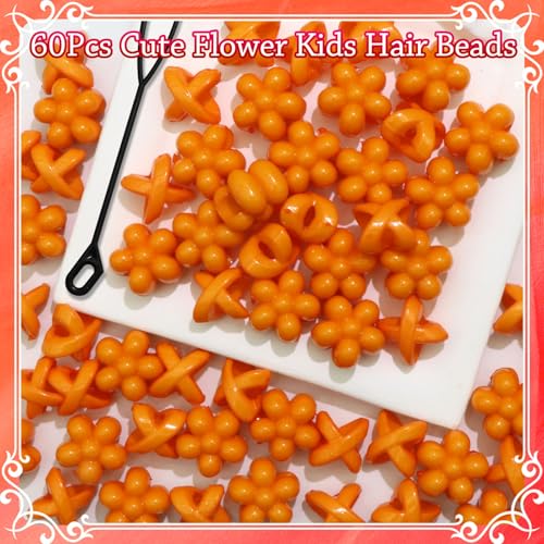 NAISKA 60PCS Flower Beads for Hair Orange Hair Beads for Braids Large Dreadlock Bead Loc Jewelry Cute Braids Accessories for Kids Girls - color: Orange