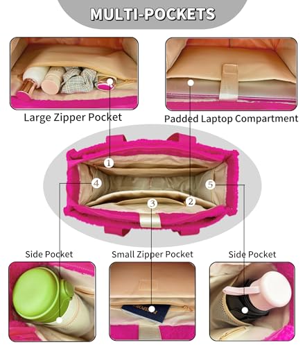 Large Canvas Tote Bag for Women Work Tote Bags with Pockets Laptop Crossbody Purses Everyday Bag Handbags for Travel - color: Plush Rose Red