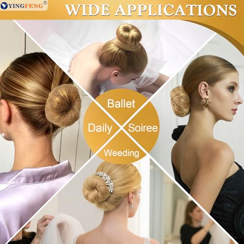 YINGFENG 134 Pcs Gold Hair Bun Maker Kit Medium - 4 Bun Hair Pieces for Women, 20 Hair Net for Buns, 100 Bobby Pins for Women, 10 Hair Bands, for Ballet Styling, Hair Accessories for Girls - color: gold, size: Medium