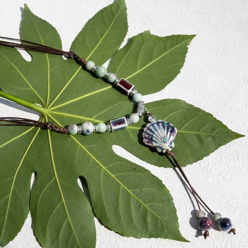 Boho Style Colorful Ceramic Bead Strand Necklace Adjustable Bohemian Jewelry Gift for Women, Fashion Clothing Matching Necklace - color: Kiln Changed Green