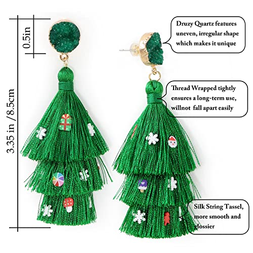 Me&Hz Colorful Layered Tassel Earrings Bohemian Statement Tiered Tassel Big Dangle Drop Earrings for Women Druzy Studs Valentine’s Day Gift - color: Christmas B