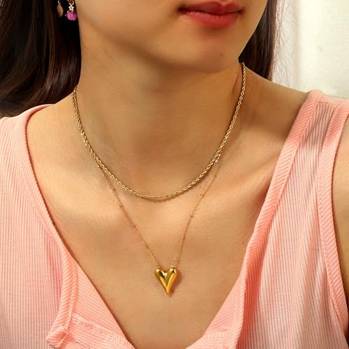 14K Gold Heart Necklace for Women Boho stainless steel waterproof Cute Dainty Love Pendant Necklaces for Women - color: Styie-10