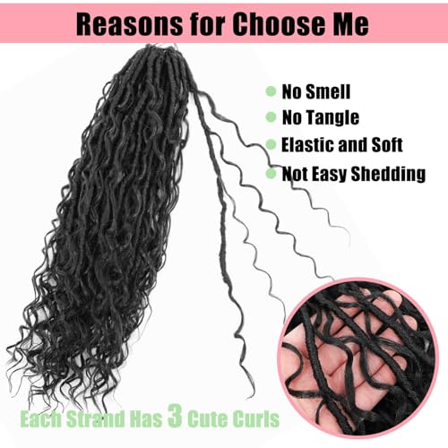 Goddess Locs Crochet Hair 7 Packs Bohemian Faux Locs Pre-Looped Braids, Boho Goddess Soft Locs Crochet Hair with Curly Ends Hair Extensions for Women (1B, 24 Inch) - color: 1B, size: 24 Inch