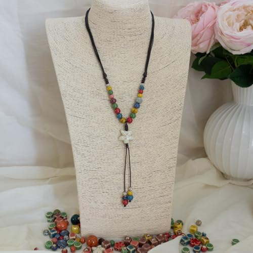 Boho Style Colorful Ceramic Bead Strand Necklace Adjustable Bohemian Jewelry Gift for Women, Fashion Clothing Matching Necklace - color: Colorful 1