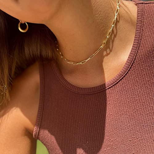 CHESKY 14k Gold Plated/Silver Plated Dainty Necklace for Women, Trendy Satellite Choker Necklace Thin Beaded Layered Choker Necklaces Discs Paperclip Chain Necklaces Womens Simple Jewelry - style: rectangle-gold