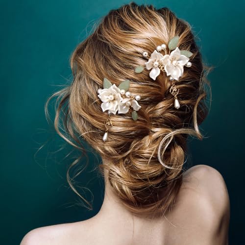 HINZIC 5PCS Camellia Flower Tassels Hairpin, Crystal Rhinestone Pearl Hair Clips Headpiece Retro Chinese Hanfu Wedding Brides Hair Accessories Korean Jewelry for Women Girls Updo Long Hair - color: Camellia
