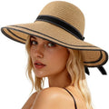 Beach Hats for Women, Wide Brim Sun Straw Hat for Women, Sun Hat UPF 50+ UV Protection - color: Brown Hat