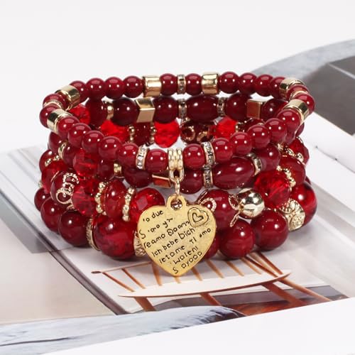 Beaded Bracelets for Women,Bohemian Stackable Style Multilayered Stretch Bracelets Friendship Jewelry Summer - color: Style 10, size: Heart