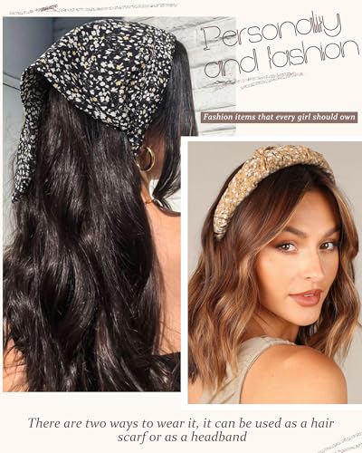 HAIMEIKANG Floral Hair Scarf Headbands for Women Boho Bandanas for Women Triangle Kerchief Solid Color Hair Bands Vintage Head Scarf (Beige+Yellow+Black) - color: Beige+Yellow+Black