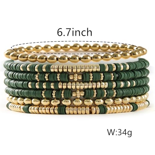 Heishi Clay Bead Bracelets Pack for Women Boho Friendship Stretch Bracelets Set Stackable Gold Beads Bracelets Jewelry for Gift