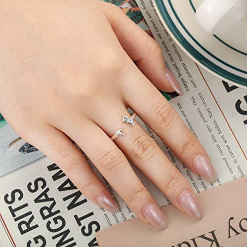PARCOM Adjustable Women Stackable Ring, 925 Sterling Silver Open Rings - Trendy Eternity Cubic Zirconia Stackable Band Engagement Promise Ring for Her, Hypoallergenic Non Tarnish Nature Bird Floral Thumb Rings - color: Dachshund